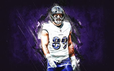 mark andrews, baltimore ravens, nfl, mor taş arka plan, grunge art, ulusal futbol ligi, amerika, amerikan futbolu, mark andrews baltimore ravens