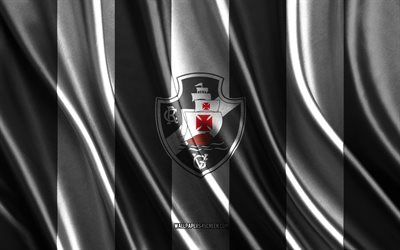 4k, logotipo vasco da gama, serie brasileira a, textura de seda branca preta, bandeira vasco da gama, time de futebol brasileiro, cr vasco da gama, futebol, bandeira da seda, emblema vasco da gama, brasil, crachá vasco da gama, vasco da gama