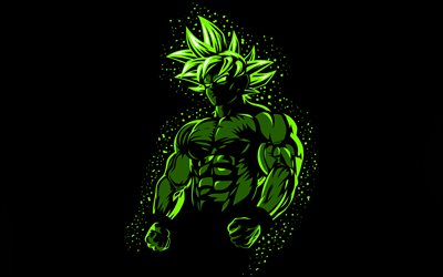 4k, Son Goku, minimalism, Dragon Ball, green neon, Dragon Ball characters, Japanese manga, Dragon Ball Super, DBS characters, Son Goku DBS