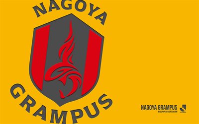 logo nagoya grampus, 4k, fond jaune, carbone, emblème nagoya grampus, club de football japonais, ligue j1, japon, nagoya grampus, football, nagoya grampus fc