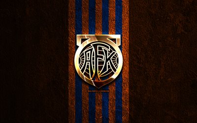 aalesunds fk golden logo, 4k, オレンジ色の石の背景, エリートリエン, ノルウェーフットボールクラブ, aalesunds fkロゴ, フットボール, aalesunds fkエンブレム, aalesunds fk, サッカー, aalesunds fc