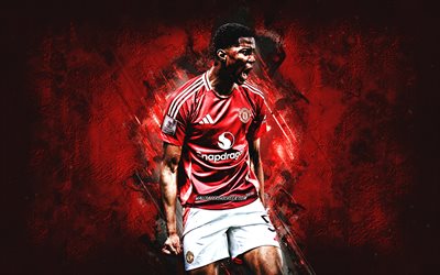 chido obi, manchester united fc, dänischer fußballer, roter steinhintergrund, grunge  kunst, premier league, england, fußball, chido obi manchester united