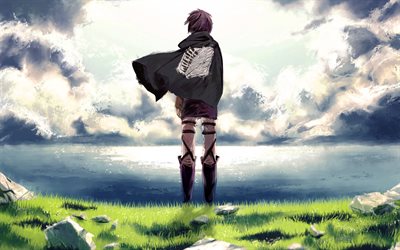 4k, エレン・イーガー, 海, shingeki no kyojin, 孤独, 漫画, 進撃の巨人, アニメキャラクター, 主人公, タイタンのキャラクターへの攻撃, タイタンに対するエレン・イーガーの攻撃