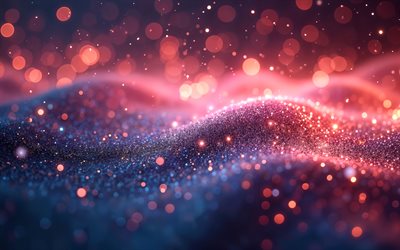 purple glitter waves, 4k, creative, 3D waves, artwork, puple glitter backgrounds, 3D wavy backgrounds, bokeh, purple glare