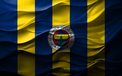 4k, logotipo de fenerbahce, fondo 3d amarillo azul, super liga, fenerbahce emblema, equipo de fútbol turco, bandera de fenerbahce, textura 3d, pavo, fenerbahce fc, fútbol americano, fútbol, fenerbahce