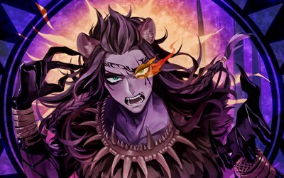 レオナ・キングショーラ, 火の炎, 漫画, ねじれたワンダーランド, シシミミ, 緑の目, アートワーク, reona kingusukara, ツイストワンダーランドのキャラクター, レオナ・キンシンコルのねじれワンダーランド