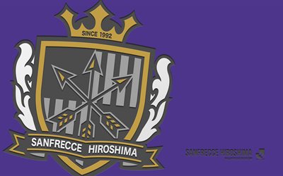 logo sanfrecce hiroshima, 4k, fond violet, carbone, emblème de sanfrecce hiroshima, club de football japonais, ligue j1, japon, sanfrecce hiroshima, football, sanfrecce hiroshima fc