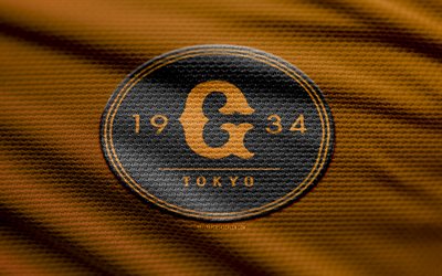Yomiuri Giants fabric logo, 4k, orange fabric background, NPB, bokeh, baseball, Yomiuri Giants logo, Yomiuri Giants emblem, japanese baseball team, Yomiuri Giants