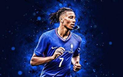 Michael Olise, 4k, blue neon lights, France national football team, UEFA, french footballers, Michael Olise 4K, football, soccer, national teams, FFF, Michael Olise France Team