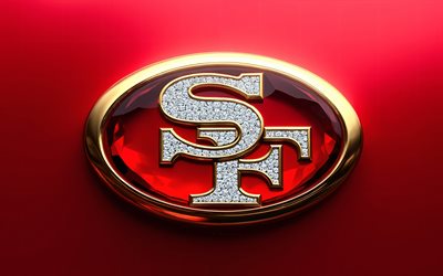 logotipo de cristal de los 49ers de san francisco, 4k, fondo de metal rojo, arte en vidrio, emblema de los 49ers de san francisco, eeuu, 49ers de san francisco, fútbol americano, logotipo de los 49ers de san francisco, nfl