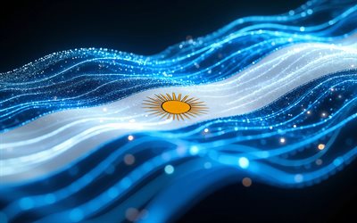4k, drapeau lumineux de l'argentine, bokeh, drapeau de l'argentine, journée de l'argentine, art 3d, drapeau argentin, drapeau néon de l'argentine, néon vagues drapeau de l'argentine, drapeau 3d de l'argentine, drapeau abstrait de l'argentine, argentine