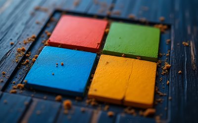 logotipo de madera de windows 11, 4k, arte de madera, logotipo de madera 3d de microsoft, fondo azul, logotipo de windows 11, ventanas 11, logotipo de microsoft, logotipo de windows, ventanas