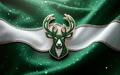 Milwaukee Bucks gems logo, 4k, green gems background, NBA, gems art, Milwaukee Bucks emblem, USA, Milwaukee Bucks, basketball, Milwaukee Bucks logo