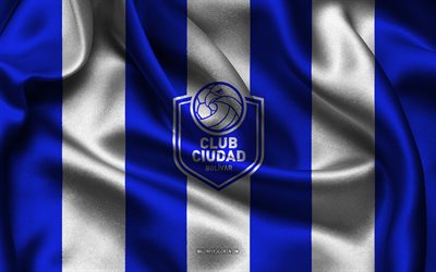 4k, logo du club ciudad de bolívar, équipe d'argentine de football, tissu en soie bleu blanc, primera nationale, emblème du club ciudad de bolivar, club ciudad de bolívar, argentine, football, panneau du club ciudad de bolivar