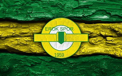 logo en bois erokspor, 4k, fond en bois jaune vert, tff 1 lig, football, logo erokspor, emblème d'erokspor, erokspor, club de football turc, erokspor fc