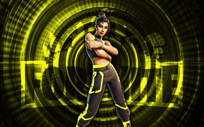 amplitud fortnite, 4k, fondo espiral amarillo, fortnite, creativo, piel de amplitud, piel de amplitud fortnite, amplitud, personajes fortnite