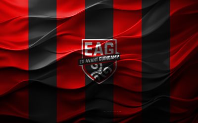 4k, en avant guingamp logo, roter schwarzer 3d hintergrund, en avant guingamp emblem, ligue 2, französische fußballmannschaft, en avant guingamp flagge, 3d textur, en avant guingamp, fußball, frankreich
