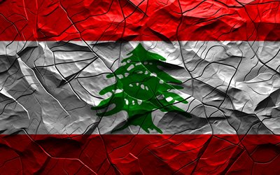 4k, bandeira do líbano, textura de pedra, ásia, bandeira 3d do líbano, fundo com rachaduras, líbano, bandeira libanesa