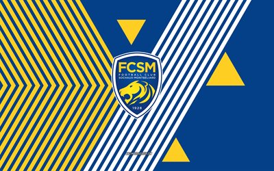 FC Sochaux-Montbeliard logo, 4k, French football team, blue yellow lines background, FC Sochaux-Montbeliard, Ligue 2, France, line art, FC Sochaux-Montbeliard emblem, football