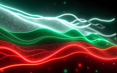 4k, bandera resplandeciente de bulgaria, bokeh, bandera de bulgaria, día de bulgaria, arte 3d, bandera búlgara, bandera de neón de bulgaria, ondas de neón bandera de bulgaria, bandera 3d de bulgaria, bandera abstracta de bulgaria, bulgaria