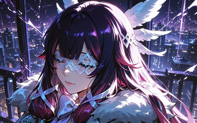 4k, colombina, paisaje nocturno, de cerca, impacto de genshin, manga, personajes de anime, columbina hiposelenia, personajes de impacto de genshin, impacto de columbina genshin