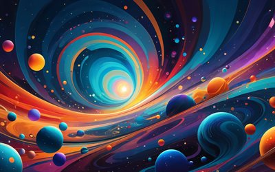 ondas abstractas coloridas, 4k, galaxia, esferas, vórtice abstracto, bolas, curvas abstractas, creativo, abstracción colorida, fondo ondulado abstracto, ondas abstractas, fondos abstractos
