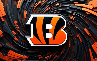 logo 3d des bengals de cincinnati, 4k, fond 3d orange noir, créatif, nfl, football américain, logo des bears de chicago, emblème des bears de chicago, équipe de football américain, bengals de cincinnati