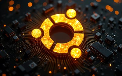 logo lumineux jaune ubuntu, 4k, ubuntu linux, logo ubuntu 3d jaune fluo, emblème ubuntu, fond de technologie jaune, signe violet ubuntu, logoubuntu, linux, ubuntu