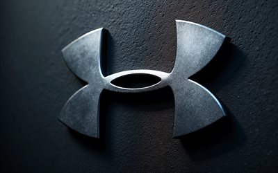 شعار أندر آرمور المعدني الداكن, 4k, طمس, خلفية الحجر الأسود, شعار أندر آرمور من الفولاذ الداكن, ماكرو, شعار أندر آرمر, شعار أندر آرمور, تحت علامة الدرع, تحت الدرع