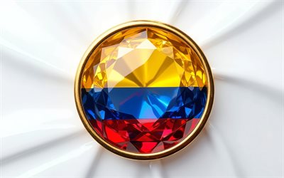bandera de colombia, 4k, bandera colombiana dentro de una piedra preciosa, fondo blanco, bandera colombia, piedra preciosa, fondo de cristal blanco, colombia, bandera colombiana