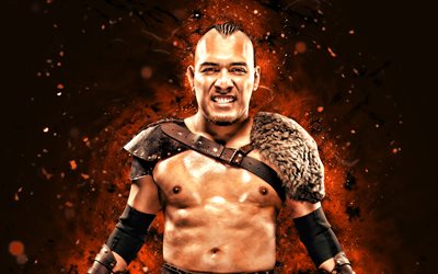 hijo del vikingo, 4k, orange neonljus, aaa, kreativ, mexikansk brottare, hijo del vikingo med bälte, wwe, orange abstrakt bakgrund, world wrestling entertainment, brottare, hijo del vikingo 4k