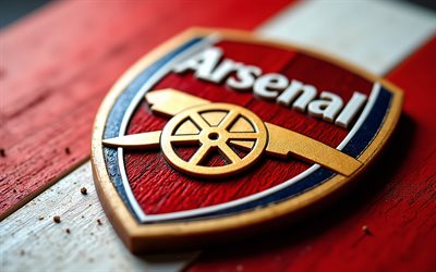 logotipo de madera del arsenal fc, 4k, fondo de madera rojo blanco, arsenal, primera división, arte de madera, logotipo del arsenal fc, emblema del arsenal fc, inglaterra, arsenal fc, fútbol americano, logotipo del arsenal