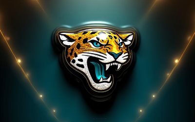 Jacksonville Jaguars crystal logo, 4k, turquoise metal background, crystal art, Jacksonville Jaguars emblem, USA, Jacksonville Jaguars, American football, Jacksonville Jaguars logo, NFL