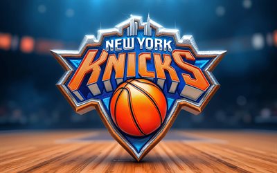 4k, new york knicks metalllogga, basketstadion bakgrund, nba, kreativ, basketboll, new york knicks logotyp, new york knicks 3d logotyp, amerikansk basketlag, new york knicks, ny knicks