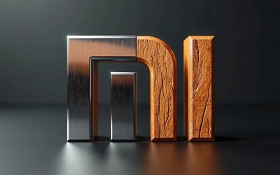 Xiaomi wooden metal logo, 4k, minimalsim, dark background, creative, Xiaomi two-material logo, Xiaomi 3D logo, electronics brands, Xiaomi logo, Xiaomi