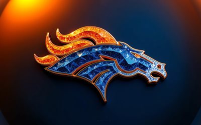 डेनवर ब्रोंकोस ग्लास लोगो, 4k, नीली धातु पृष्ठभूमि, एनएफएल, डेनवर ब्रोंकोस लोगो, कांच कला, डेनवर ब्रोंकोस प्रतीक, यूएसए, डेनवर ब्रोंकोस, अमेरिकी फुटबॉल