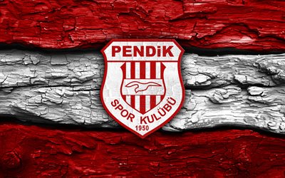 logotipo de madeira do pendikspor, 4k, fundo de madeira branco vermelho, tff 1 liga, futebol, logotipo do pendikspor, emblema do pendikspor, pendikspor, clube de futebol turco, pendikspor fc