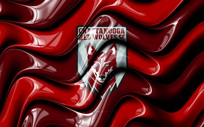 logo 3d des loups rouges de chattanooga sc, 4k, vagues 3d rouges, ligue 1 de la usl, football, drapeau des red wolves sc de chattanooga, créatif, logo des red wolves de chattanooga, club de football américain, loups rouges de chattanooga sc