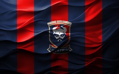4k, stade malherbe caen logo, blau roter 3d hintergrund, stade malherbe caen emblem, ligue 2, französische fußballmannschaft, stade malherbe caen flagge, 3d textur, stade malherbe caen, fußball, frankreich, caen