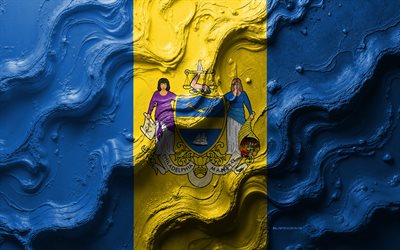 फ़िलाडेल्फ़िया का झंडा, 4k, पत्थर की लहर बनावट, अमेरिकी शहरों के झंडे, फिलाडेल्फिया का झंडा, 3डी फ़िलाडेल्फ़िया ध्वज, यूएसए, फिलाडेल्फिया शहर का झंडा, फ़िलाडेल्फ़िया शहर का झंडा, फ़िलाडेल्फ़िया, पेंसिल्वेनिया