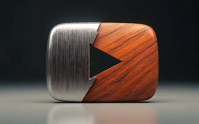 YouTube wooden metal logo, 4k, minimalsim, dark background, creative, YouTube two-material logo, YouTube 3D logo, social networks, YouTube logo, YouTube