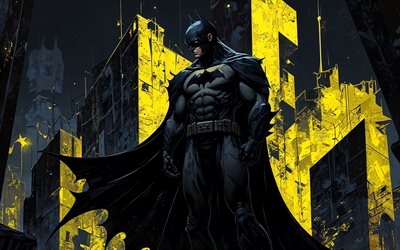 말 당번, 4k, 삽화, 그런지 야경, dc 코믹스, 슈퍼 히어로, 창의적인, 배트맨 아트, 팬 아트, 배트맨 4k