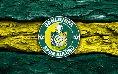 logo en bois de sanliurfaspor, 4k, fond en bois jaune vert, tff 1 lig, football, logo de sanliurfaspor, emblème du sanliurfaspor, sanliurfaspor, club de football turc, sanliurfaspor fc