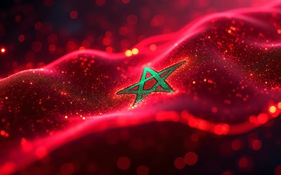 4k, bandera resplandeciente de marruecos, bokeh, bandera de bulgaria, dia de marruecos, arte 3d, bandera marroquí, bandera de neón de marruecos, ondas de neón bandera de marruecos, bandera de marruecos 3d, bandera abstracta de marruecos, marruecos