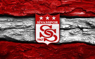 Sivasspor wooden logo, 4k, red white wooden background, Super Lig, soccer, Sivasspor logo, football, Sivasspor emblem, Sivasspor, turkish football club, Sivasspor FC