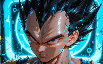 vegeta, 4k, resplandor de neón azul, bola de dragón, oscuridad, vegeta súper saiyajin, príncipe vegeta, personajes de anime, dragon ball z, vegeta dbz, personajes de dragon ball