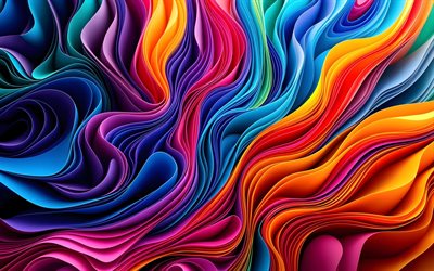 4k, ondas 3d coloridas, texturas 3d, ondas de papel, projeto de materiais, abstração colorida, curvas 3d coloridas, fundo ondulado abstrato, curvas abstratas, obra de arte, ondas abstratas, fundos abstratos, texturas onduladas