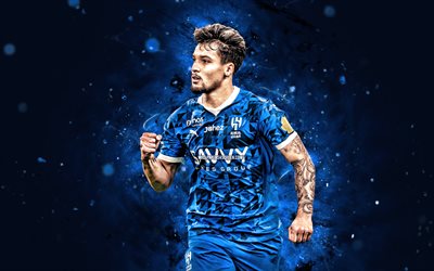 marcos leonardo, 4k, luci al neon blu, al hilal, campionato professionale saudita, calciatori brasiliani, marcos leonardo 4k, calcio, al hilal sfc, al hilal saudi club, marcos leonardo al hilal