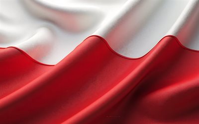 bandera de polonia, 4k, bandera polaca, textura textil de ondas 3d, polonia, textura de seda