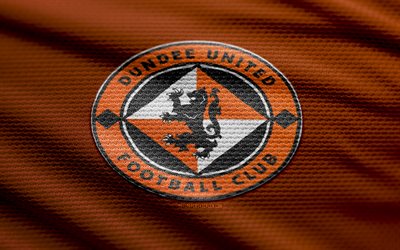 Dundee United fabric logo, 4k, orange fabric background, Scottish Premiership, bokeh, soccer, Dundee United logo, football, Dundee United emblem, Dundee United, Scottish football club, Dundee United FC